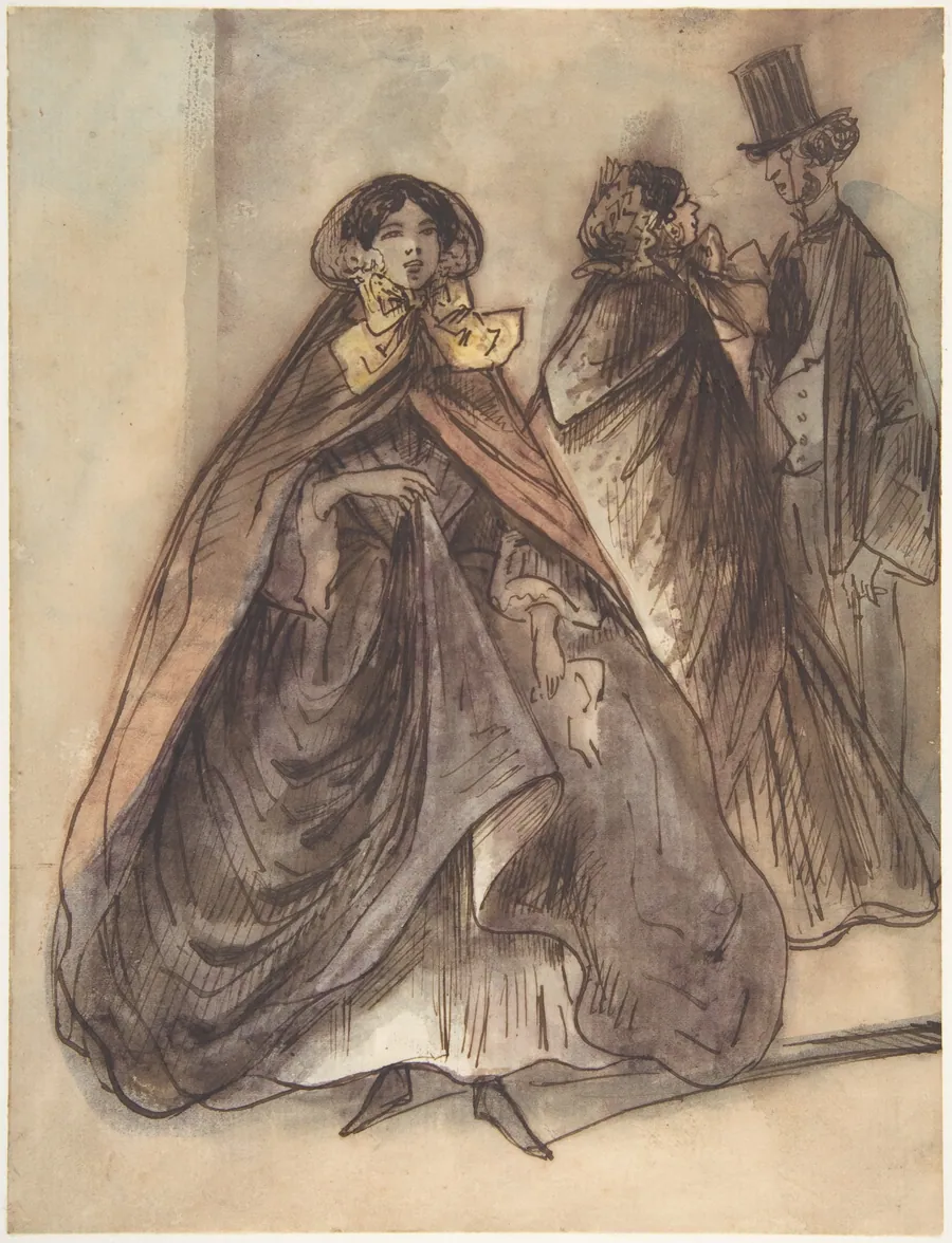 Two Women and a Man with a Top Hat and a Monocle by Constantin Guys