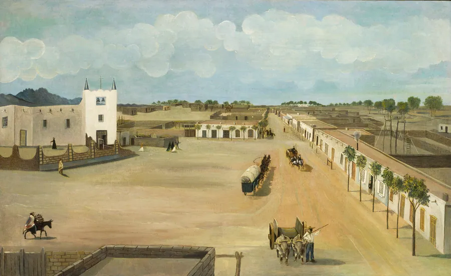 Old Mesilla Plaza by Leon Trousset, born France 1838-died Juarez, Mexico 1917