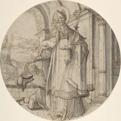 Saintly Prelate Distributing Alms