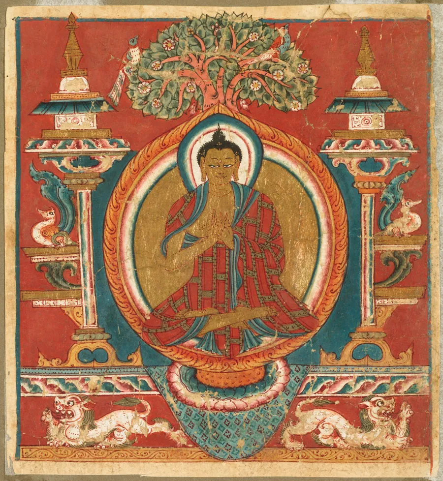 Votive initiation card (tsakali) with preaching Buddha Shakyamuni