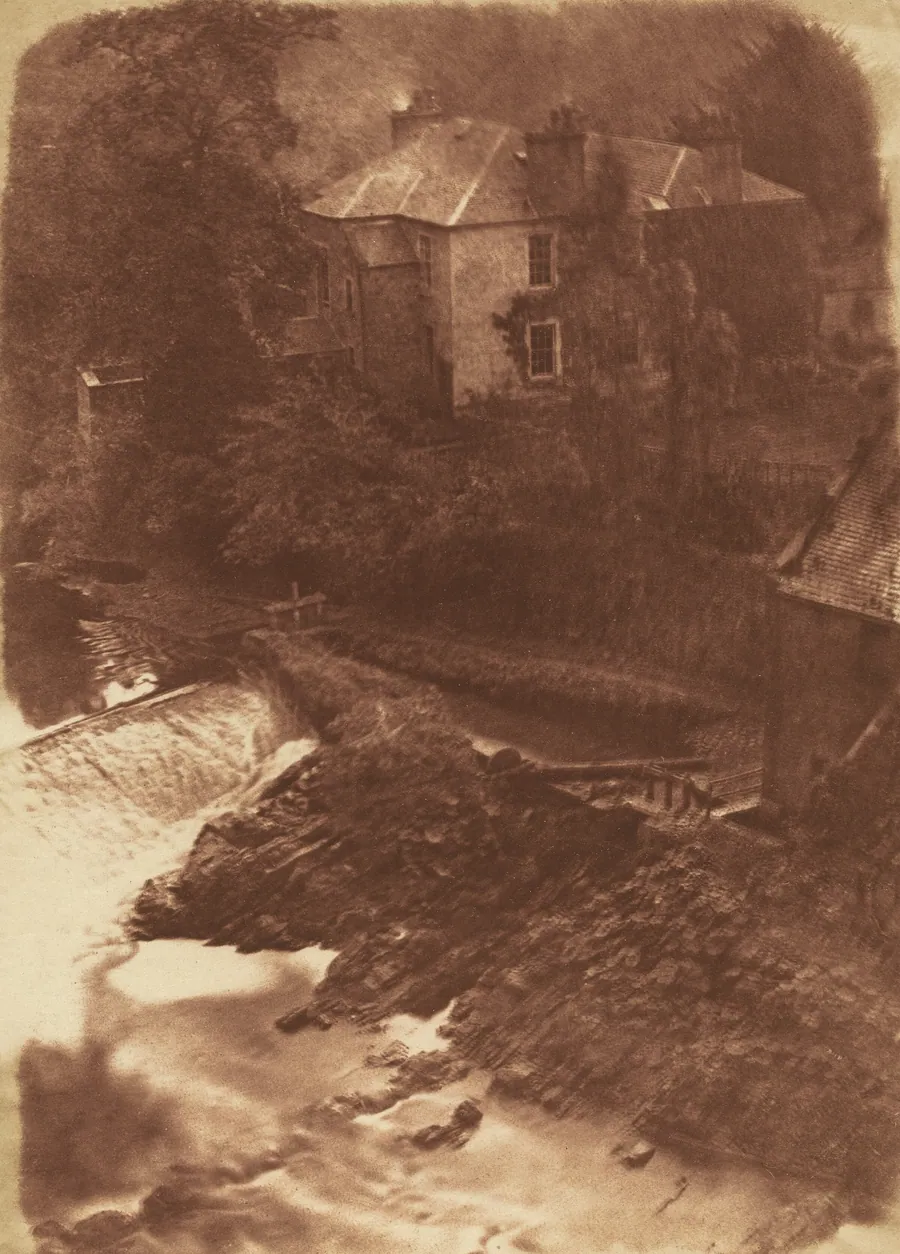 Colinton Manse and weir, with part of the old mill on the right by David Octavius Hill