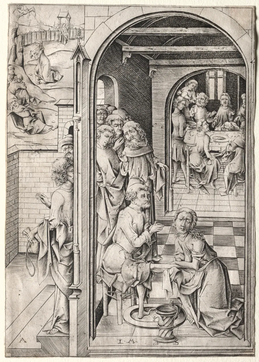 The Passion:  Christ Washing the Feet of His Disciples by Israhel van Meckenem