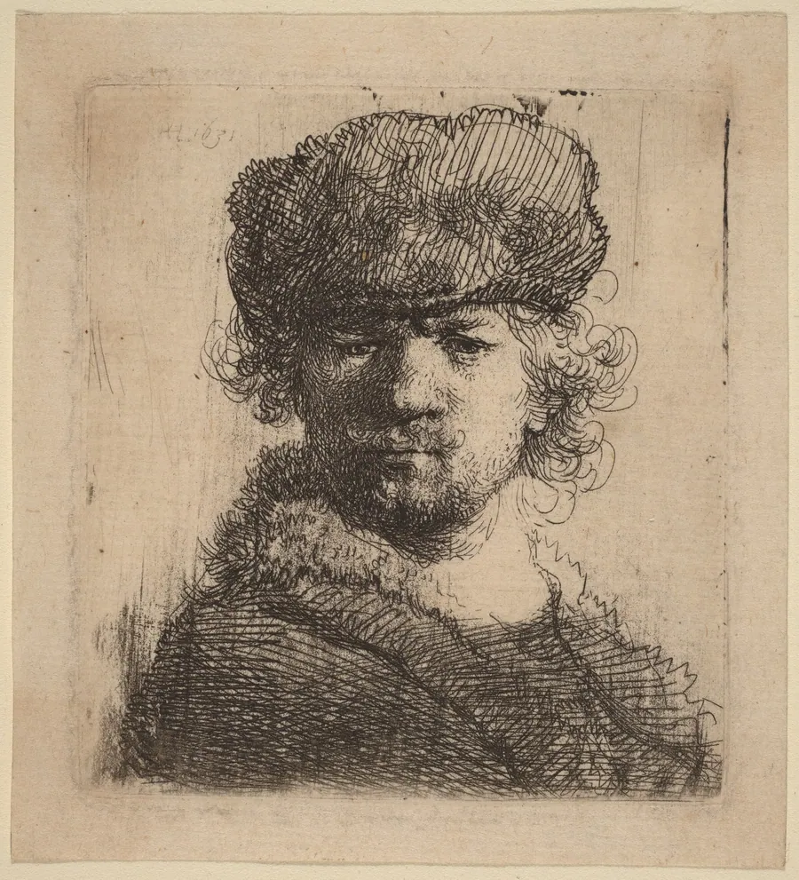 Self-Portrait in a Heavy Fur Cap by Rembrandt van Rijn