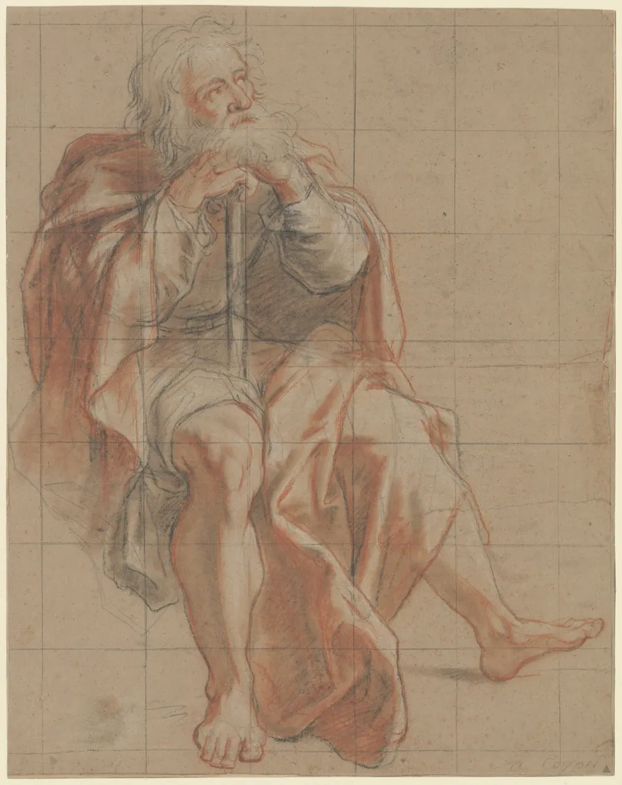 Seated Old Man Holding a Staff by Antoine Coypel