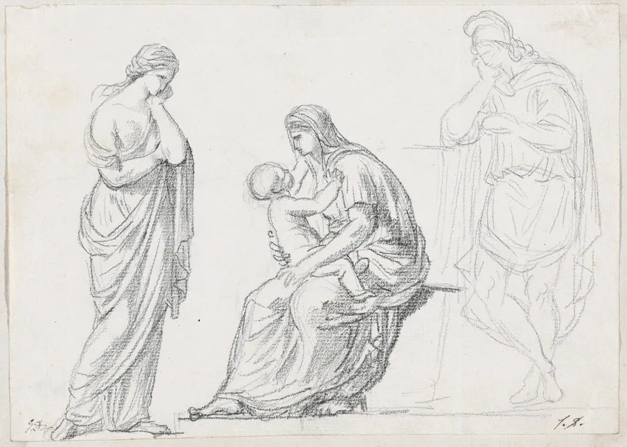 Mother and Child Flanked by Two Standing Figures by Jacques-Louis David
