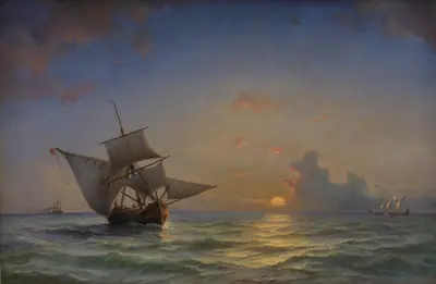 Marine. Solen står nær horisonten