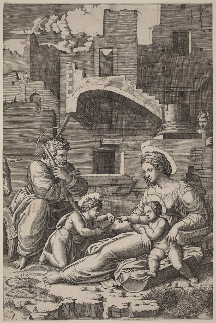The Holy Family with the Young Saint John the Baptist (The Madonna of the Long Thigh) by Marcantonio Raimondi