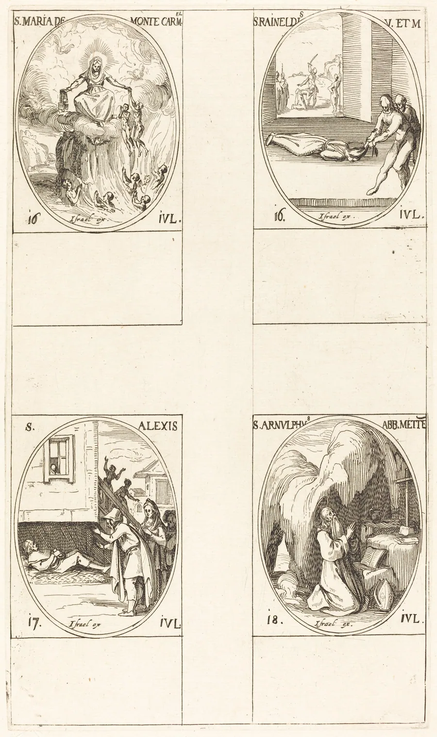 St. Mary of Mont Carmel; St. Raineldis; St. Alexis; St. Arnold of Metz by Jacques Callot