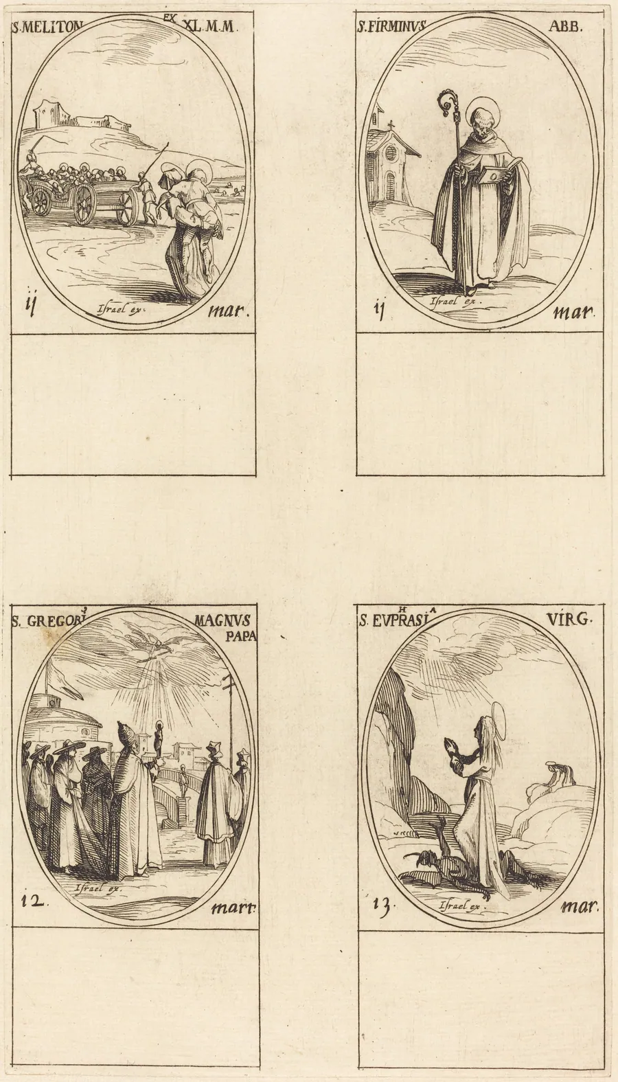St. Meliton; St. Firminus; St. Gregory the Great; St. Euphrasia by Jacques Callot
