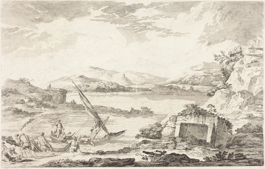 View of the Ancient Port of Phaleron, Athens by Jacques Philippe LeBas