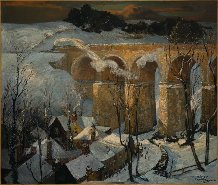 The Great Western Railway Viaduct, St. Austell, Under the Snow - St. Ives by Hayley Lever, American, b. Adelaide, Australia, 1876–1958