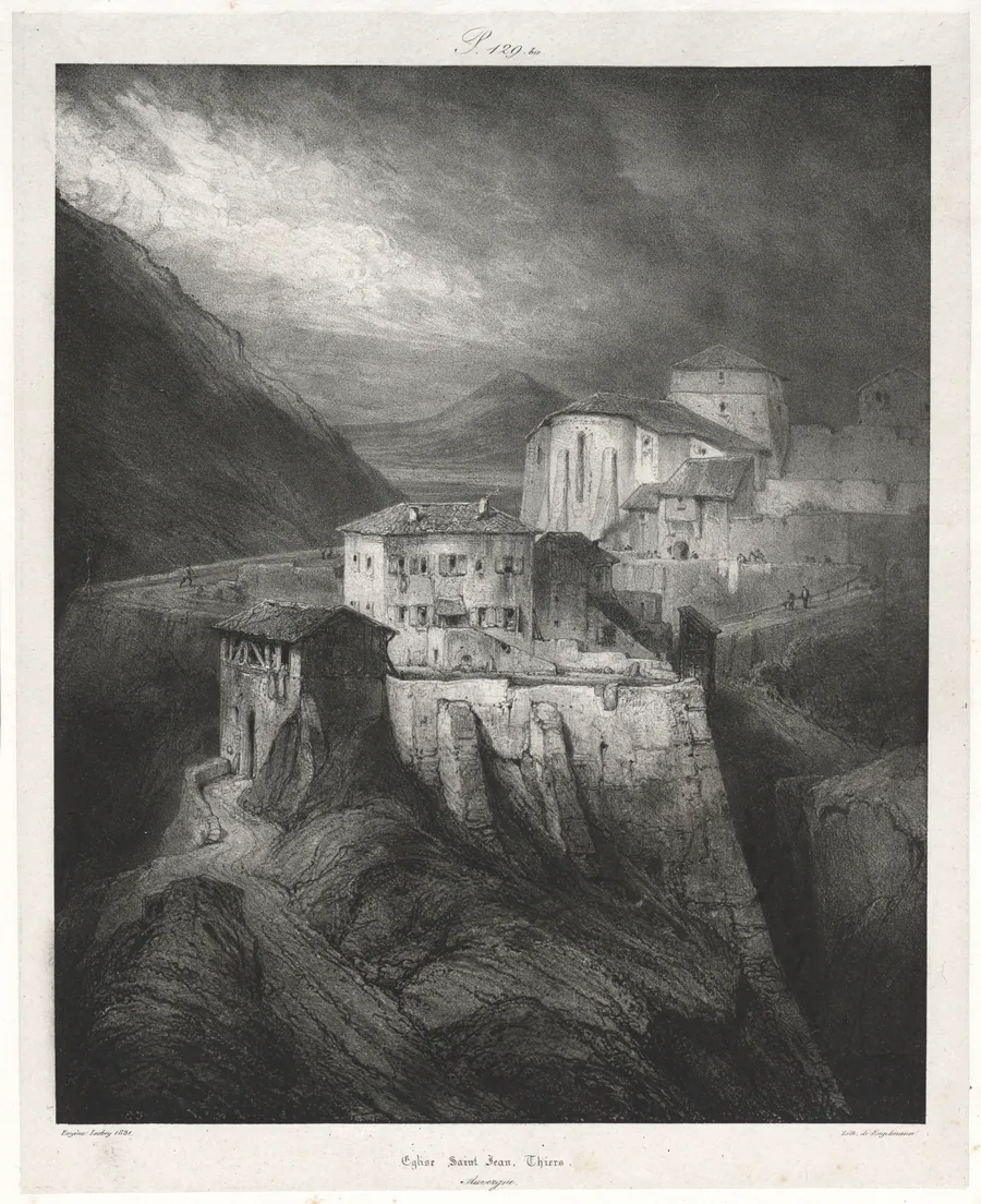 Picturesque and Romantic Journeys in Old France: Auvergne (vol. II): St. John Church, Thiers, Plate 129 by Eugène Isabey