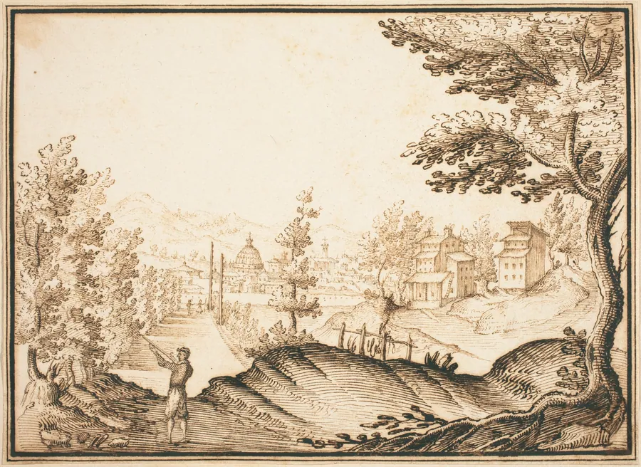 A Landscape with a Domed Building by Remigio Cantagallina