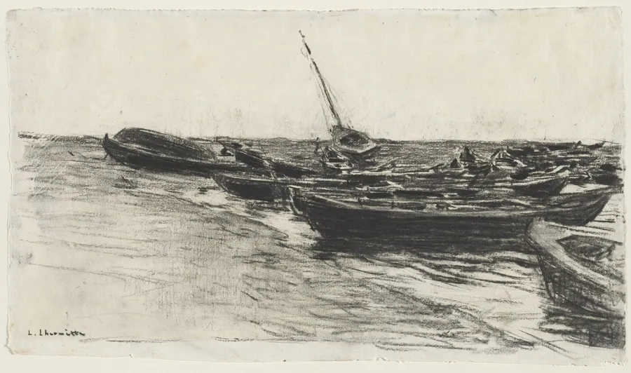 Fishing Boats on the Beach at Étretat by Léon Augustin Lhermitte