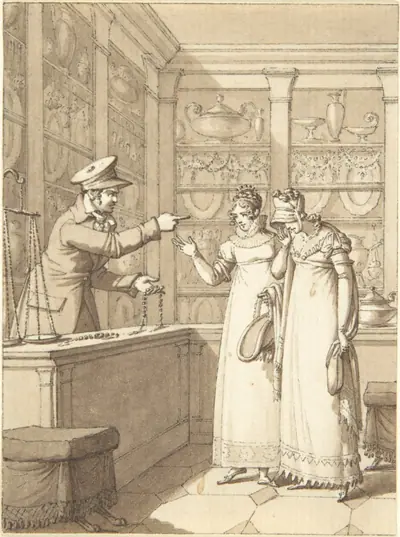 Design for a Book Illustration: Two Women in a Pawn Shop