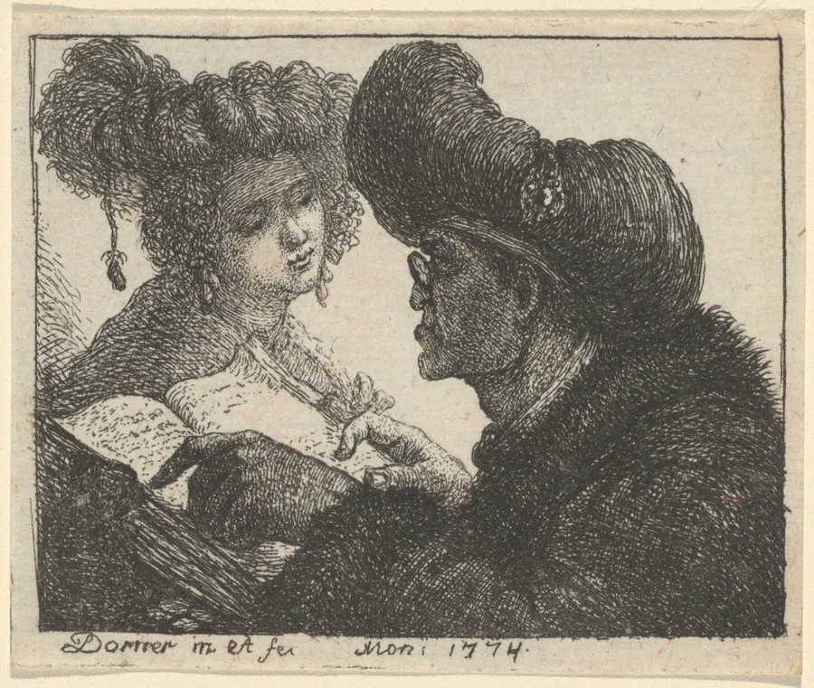 A Man in a Turban Reading to a Young Woman by Johann Jakob Dorner the Elder