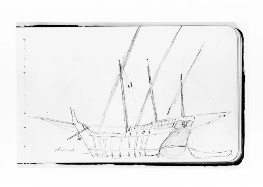 Ship Study for the Landing of Columbus (from Sketchbook) by Albert Bierstadt