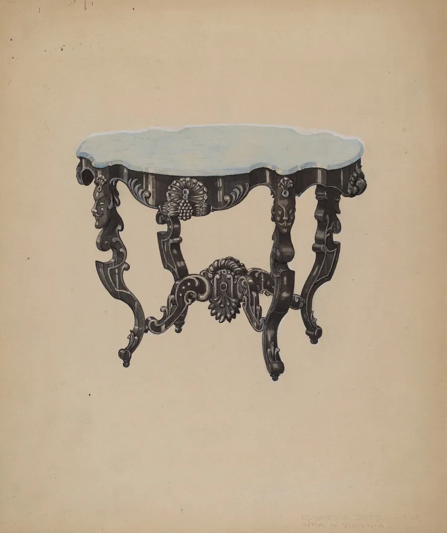 Ebony, Marble-top Table by Edward A. Darby