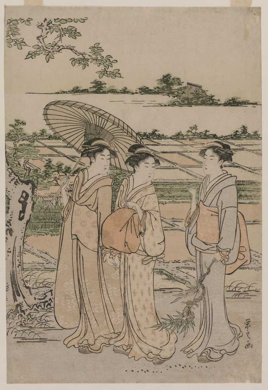 Three Women Strolling in the Countryside by Chōbunsai Eishi