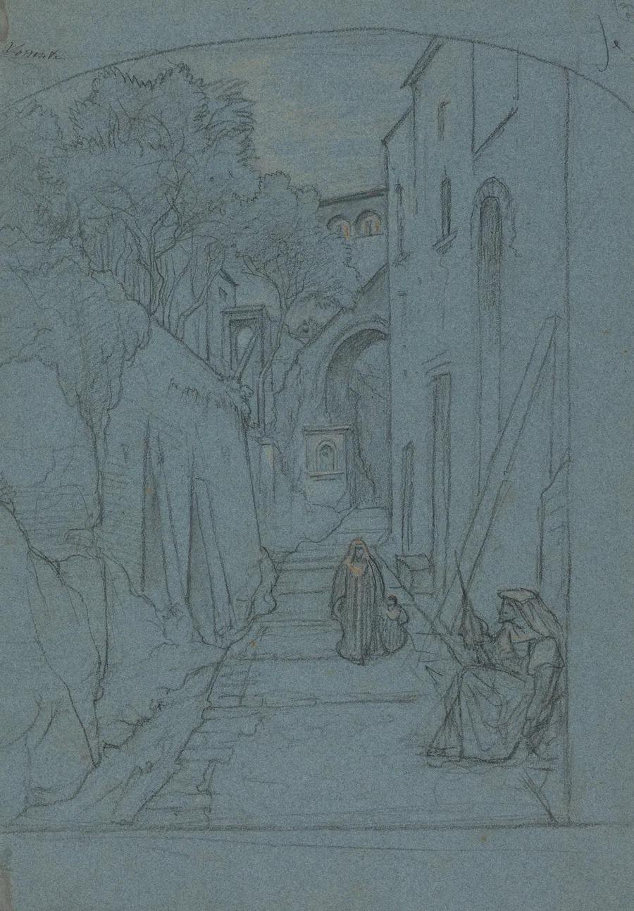 View up a Street in Sorrento [verso] by François-Édouard Bertin
