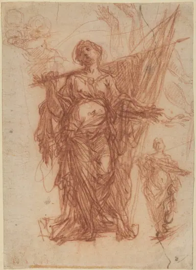 Female Saint Carrying a Banner [recto]