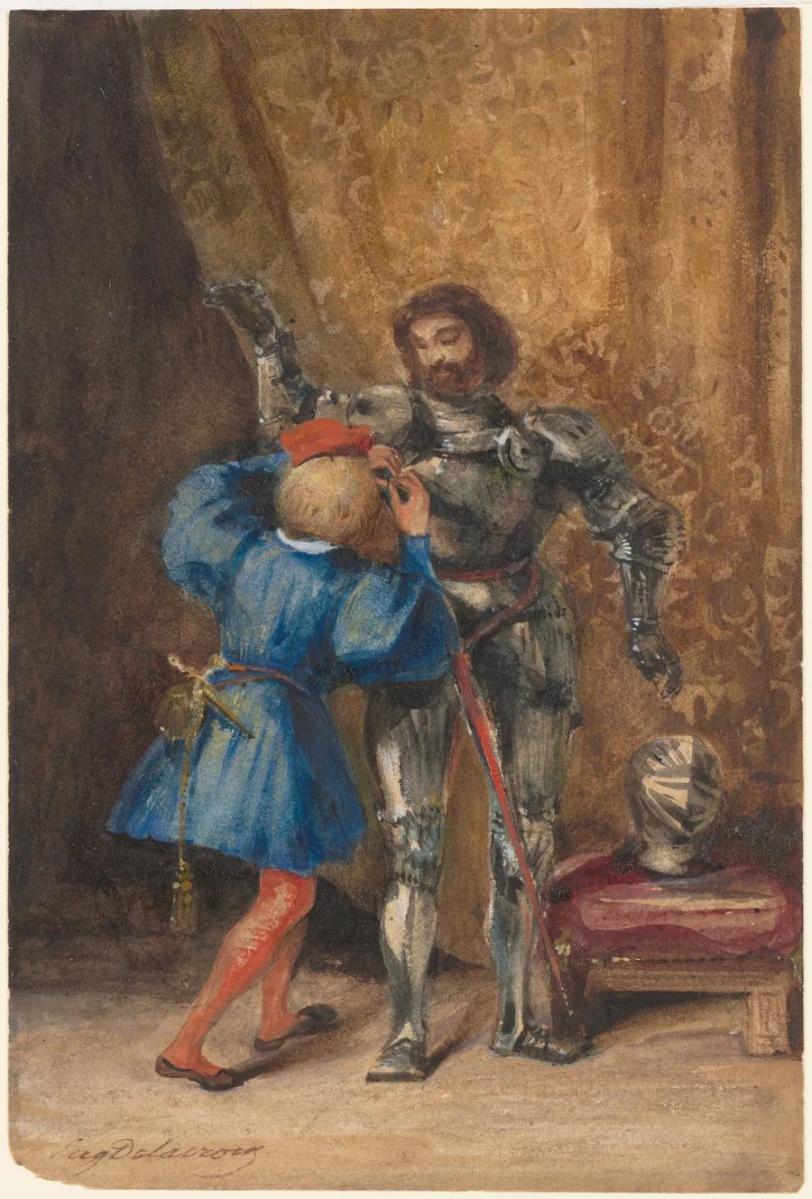 Goetz von Berlichingen Being Dressed in Armor by His Page George by Eugène Delacroix