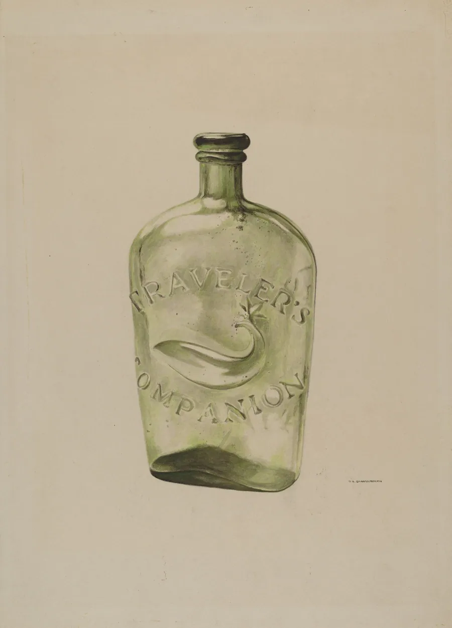 Glass Whiskey Flask by G.A. Spangenberg