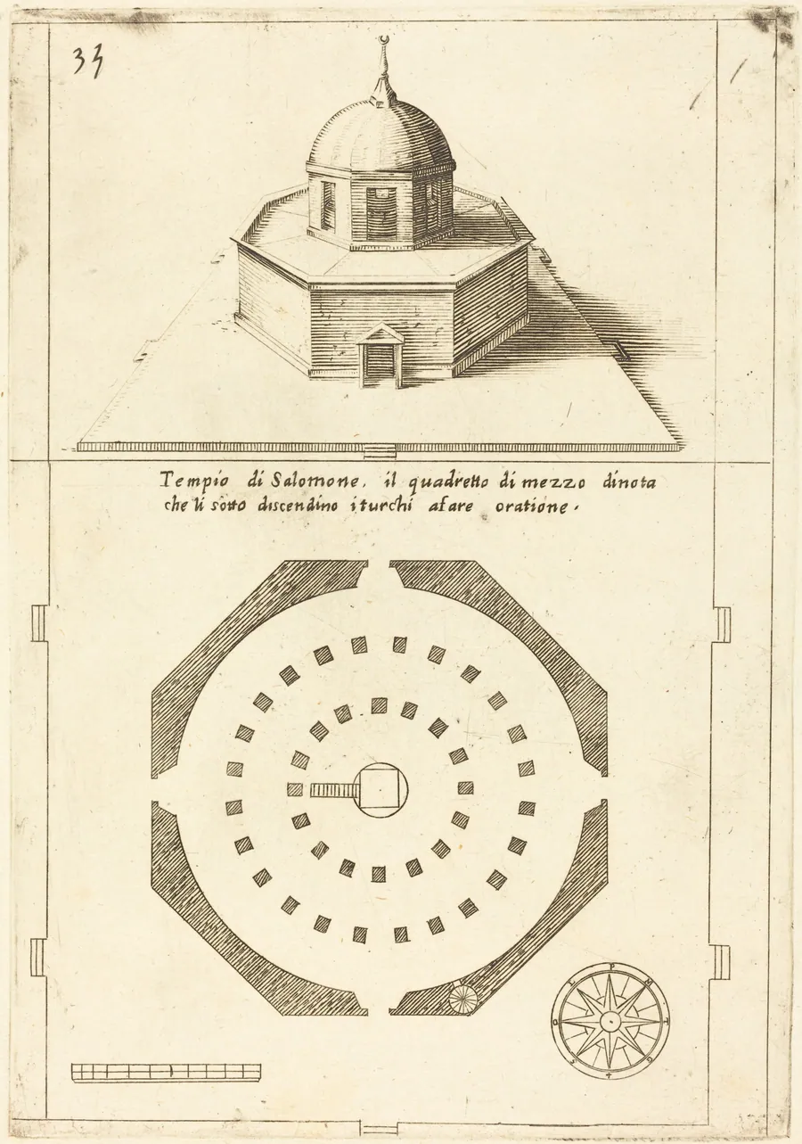 Plan and Rendering of the Temple of Solomon by Jacques Callot