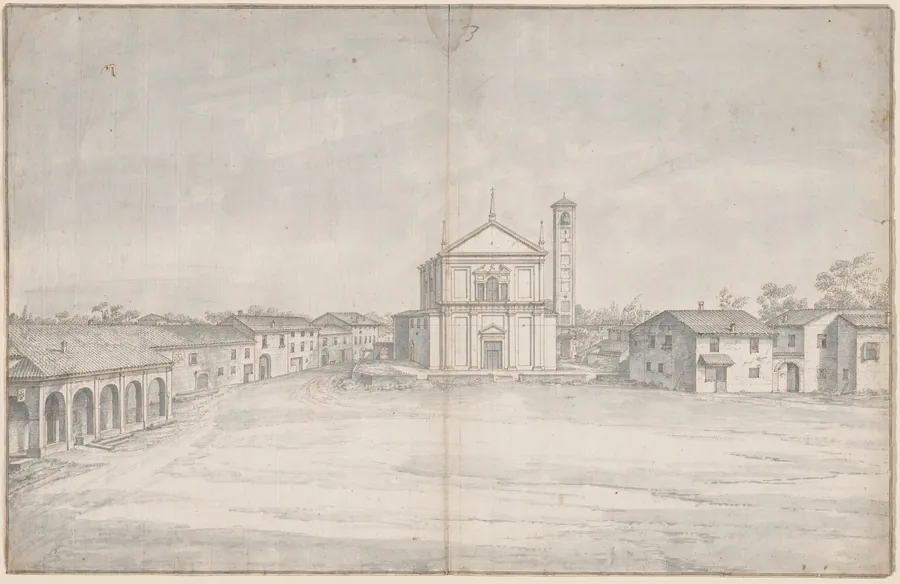 A Town Center with a Church by Italian 18th Century