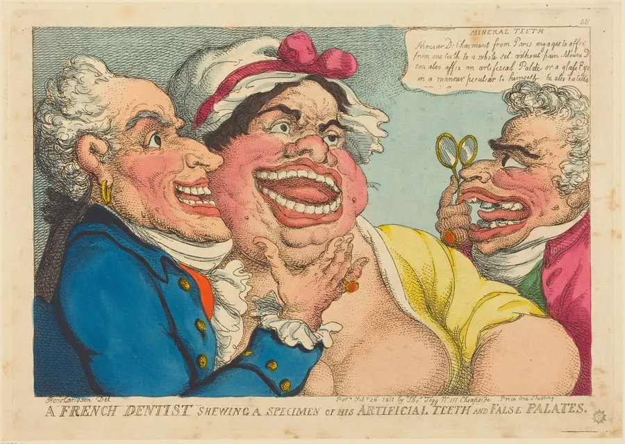 A French Dentist Shewing a Specimen of his Artificial Teeth and False Palates by Thomas Rowlandson