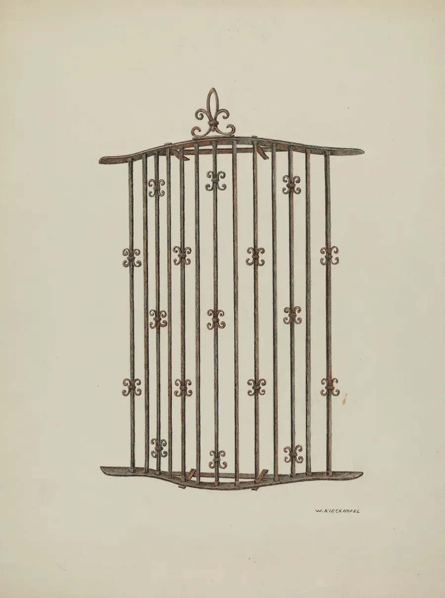 Iron Grille at Window: Restoration Drawing by William Kieckhofel
