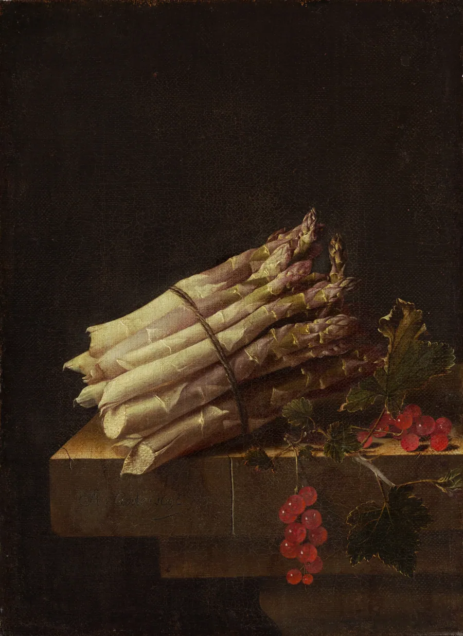 Still Life with Asparagus and Red Currants by Adriaen Coorte