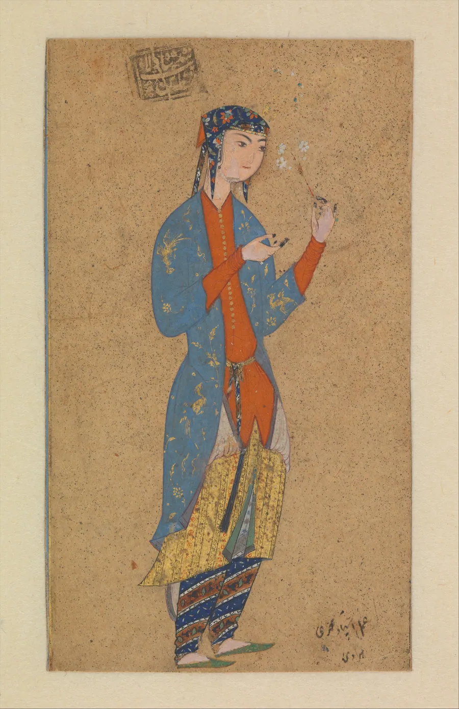 Portrait of a Lady Holding a Flower by Muhammadi of Herat