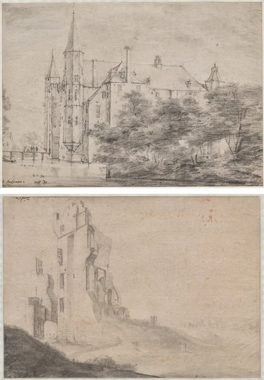 Zuylen Castle, near Utrecht (recto)/Ruin of the huis Ter Kleef, near Haarlem (verso) by Roelant Roghman