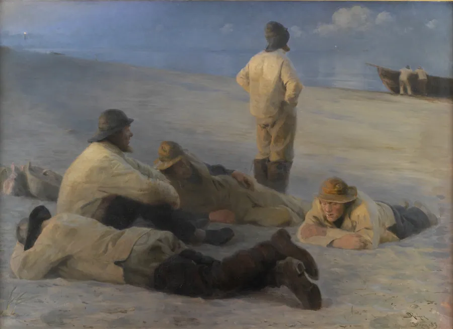 Fiskere på Skagens strand by P.S. Krøyer
