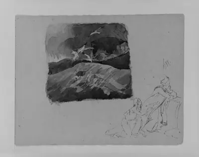 Drowned Man in Sea; Two Figures in Turkish Costume (from Sketchbook)