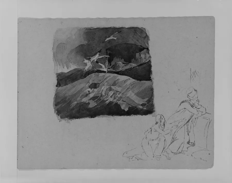 Drowned Man in Sea; Two Figures in Turkish Costume (from Sketchbook) by Thomas Sully