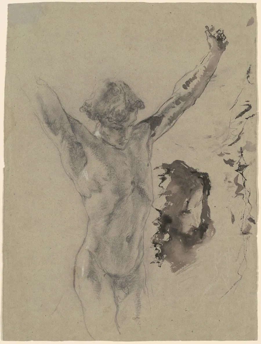 Study of the Figure and Head of Christ in "Christ on the Cross and Mary Magdalene" by Mosè Bianchi