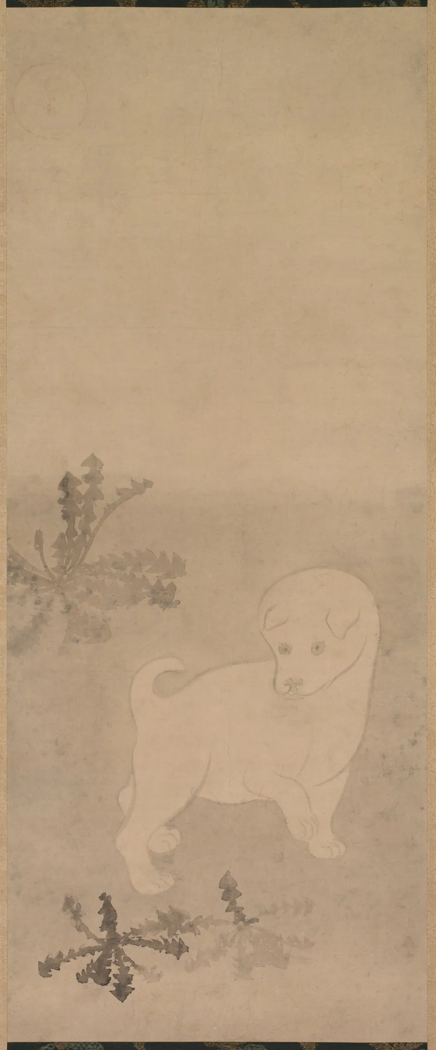 Puppy with Dandelions by Tawaraya Sōtatsu