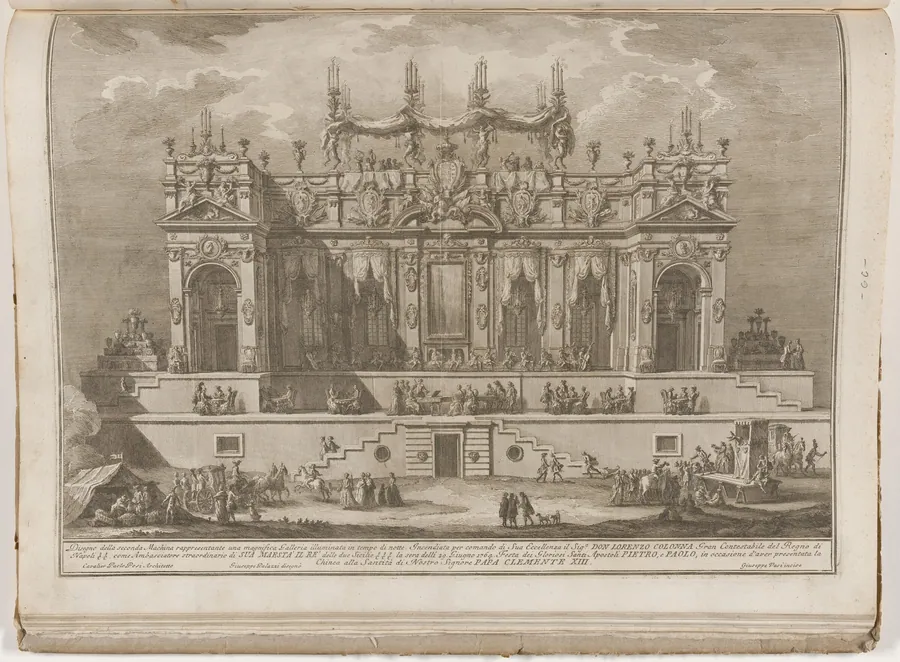 The Seconda Macchina for the Chinea of 1764: A Magnificent Gallery Illuminated at Night by Giuseppe Vasi