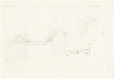 Landscape Sketch with Bridge and Castle
