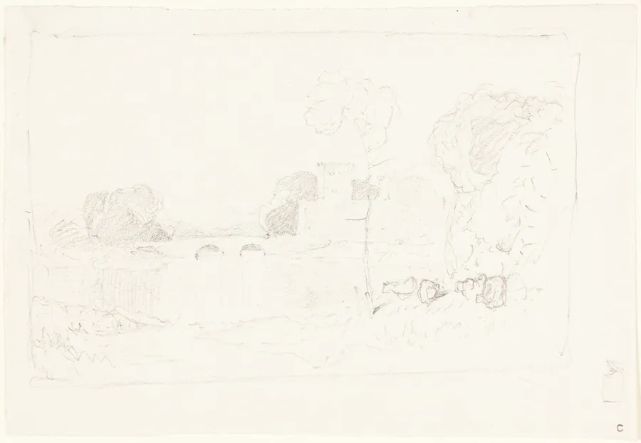 Landscape Sketch with Bridge and Castle by John Sell Cotman