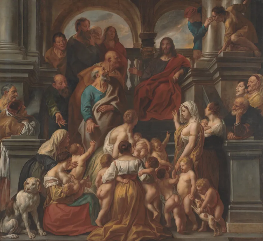 Kristus velsigner børnene. "Lad de små børn komme til mig" by Jacob Jordaens