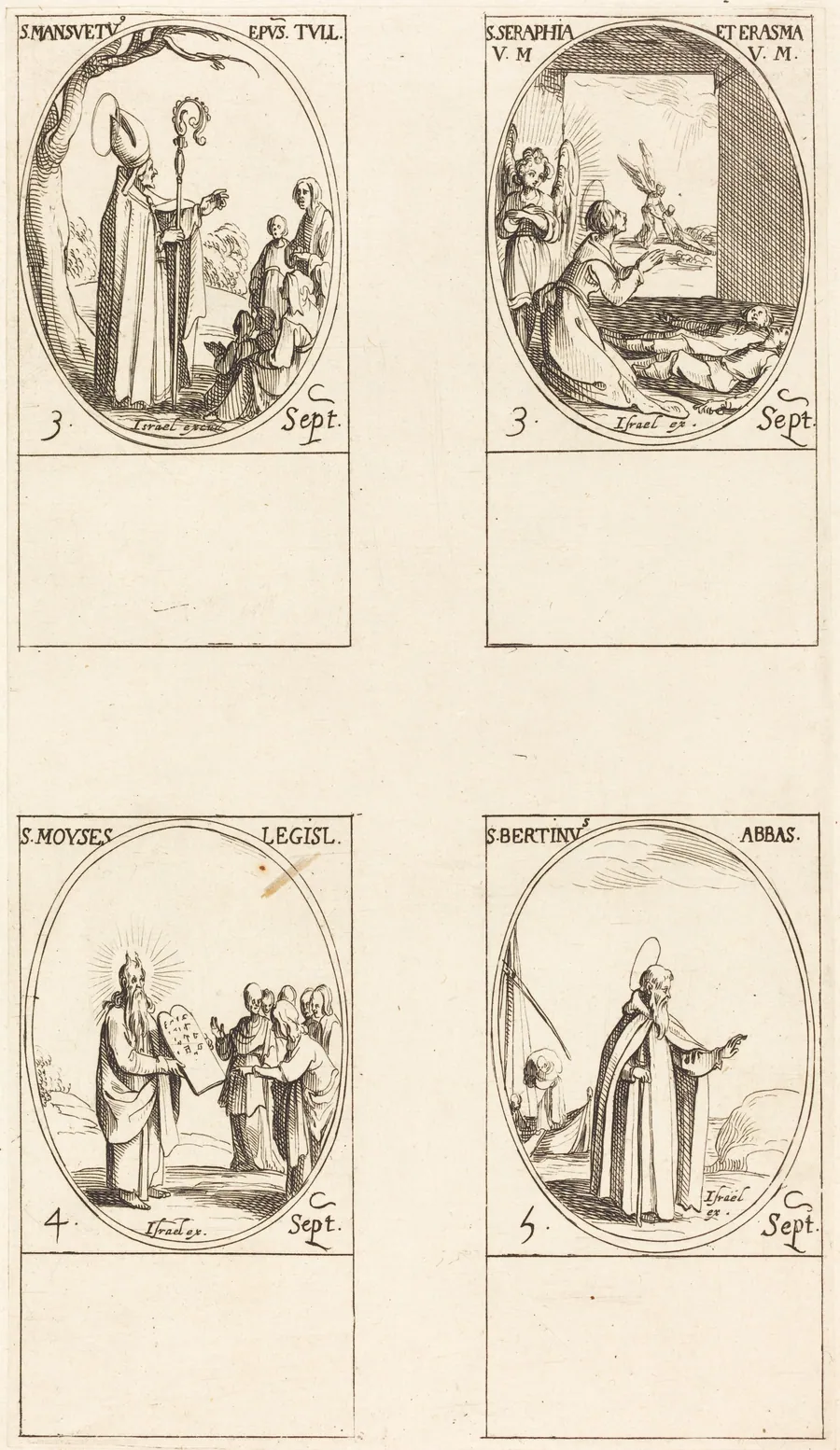 St. Mansuetus; Sts. Serapia and Erasma; Moses; St. Bertin, Abbot by Jacques Callot