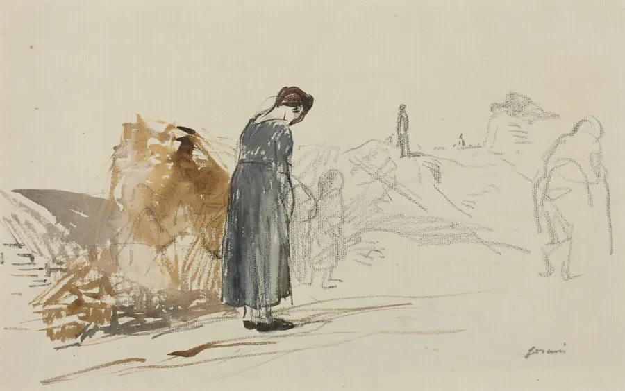 a) Les Allemandes sont partis (recto); b) Sketch of a Man (verso) by Jean-Louis Forain