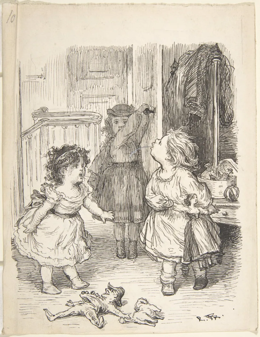 Three Little Girls in a Room Arguing and Spitting by Lorenz Frølich