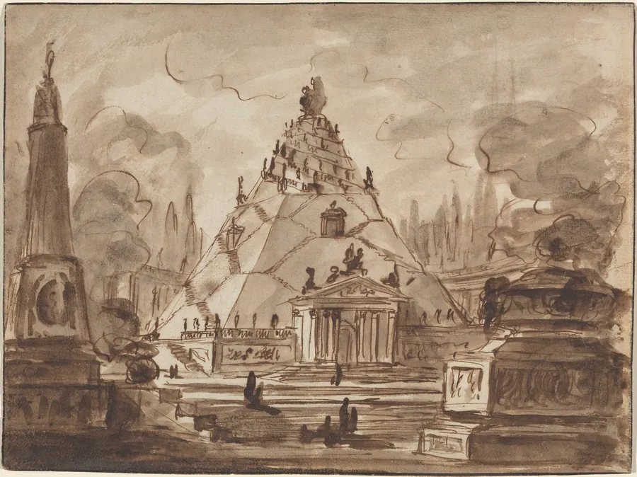Architectural Fantasy with a Pyramidal Mausoleum by Charles Michel-Ange Challe