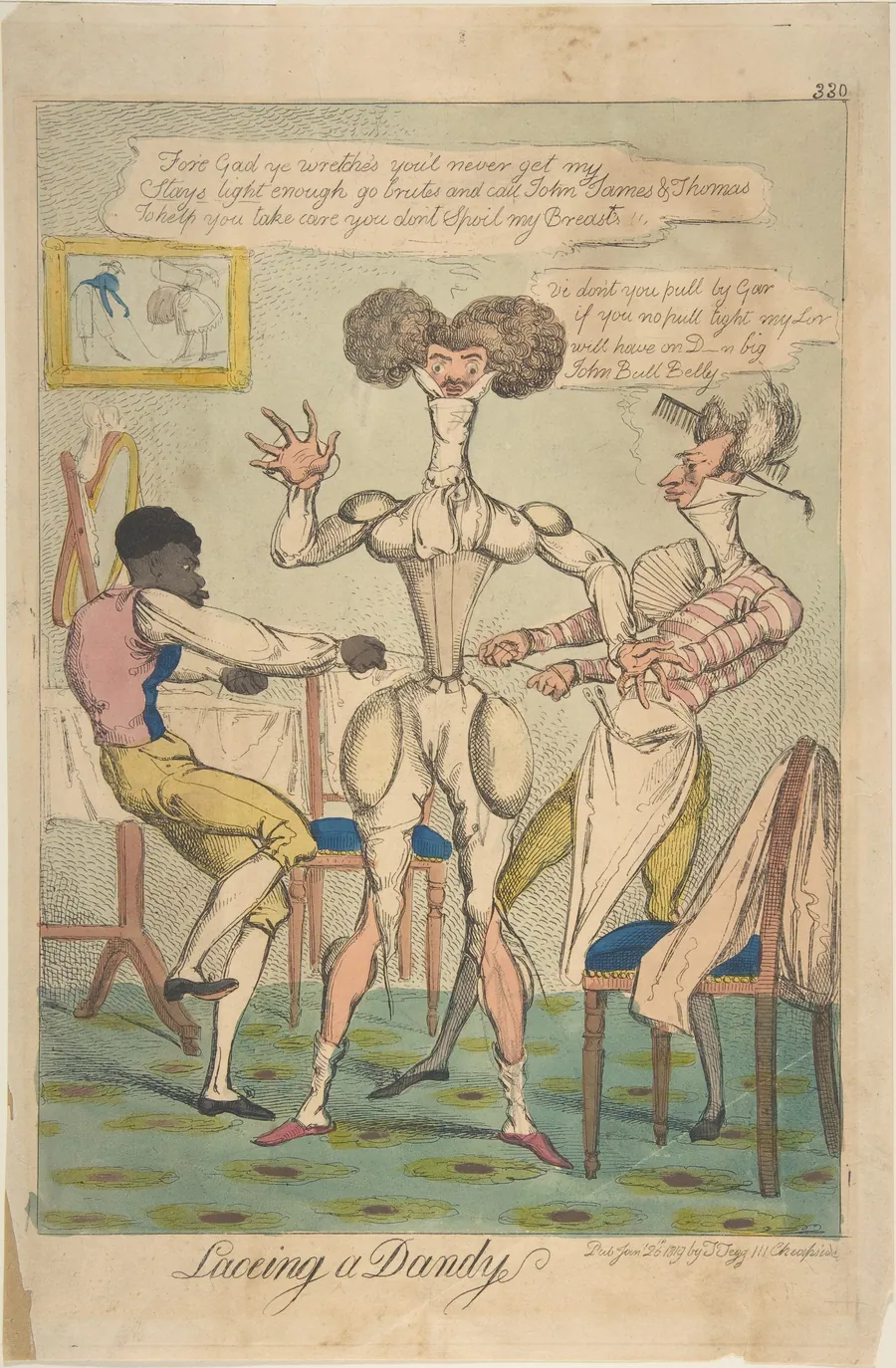 Laceing [sic] a Dandy by Anonymous, British, 19th century