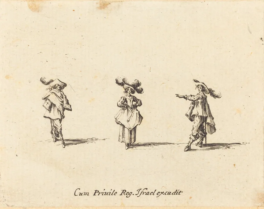 Lady with Large Plumes, and Two Gentlemen by Jacques Callot