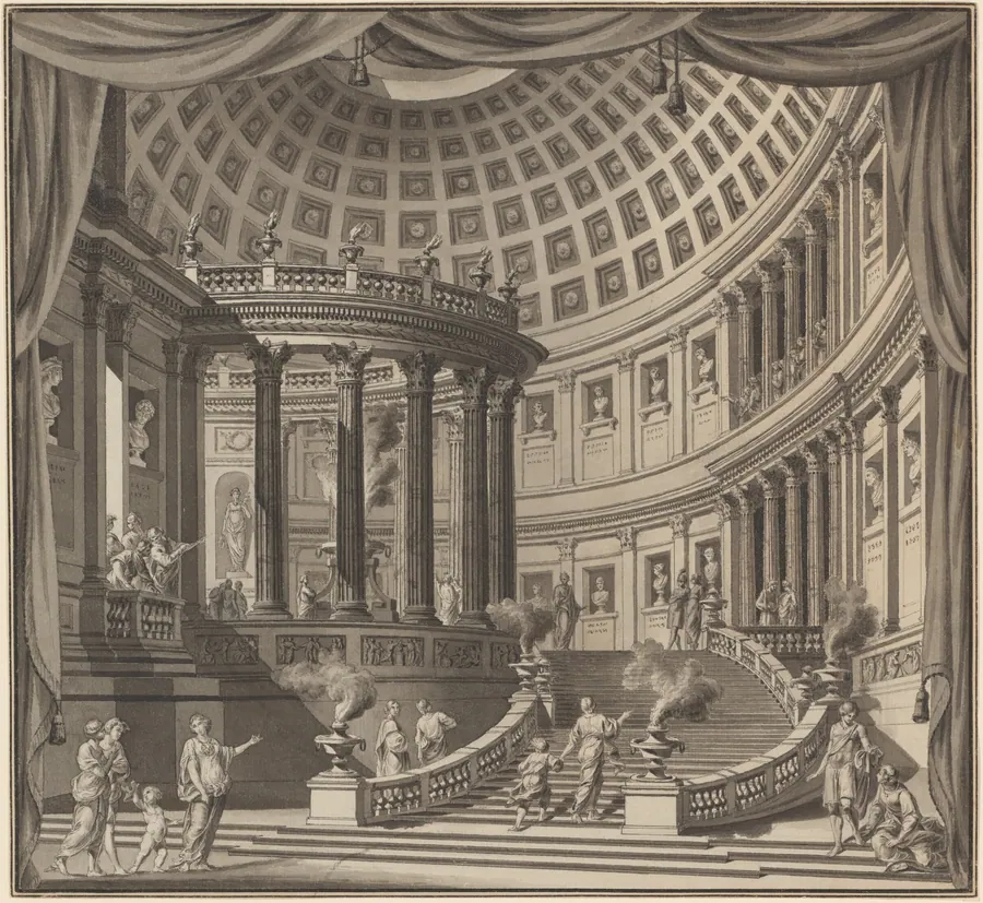 Design for a Stage Curtain: The Interior of an Elaborate Temple Dedicated to Illustrious Men by Ennemond Alexandre Petitot